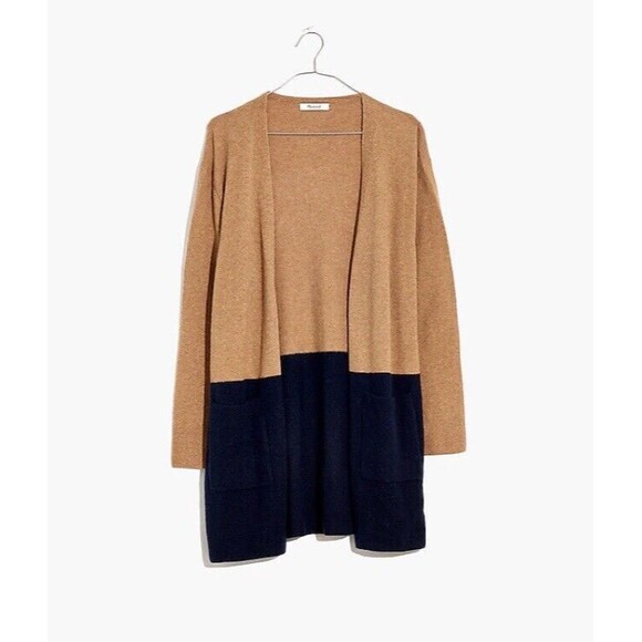 Madewell Cardigan Sweater Womens Medium Blue Kent Wool Alpaca Blend Color Block - Picture 1 of 16